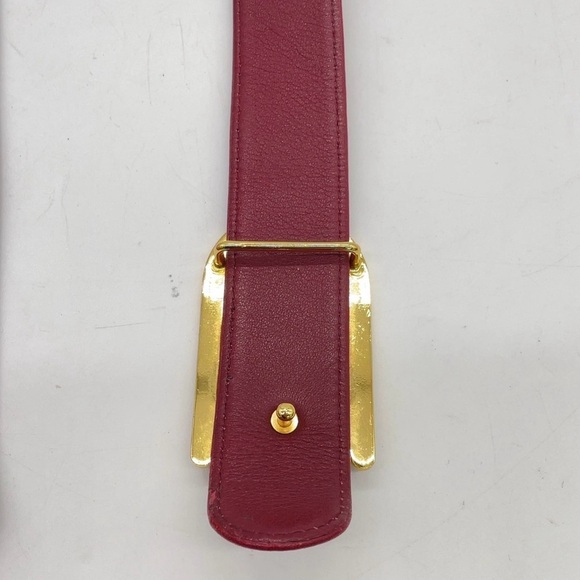 Auth Christian Dior Golden D Logo Buckle Burgundy Red Leather Belt